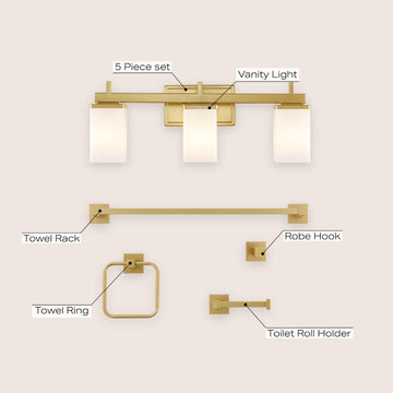 Caia 22.38" 3-Light Modern Contemporary Vanity Light with Frosted Glass Shades and Bathroom Hardware Accessory Set - JONATHAN Y